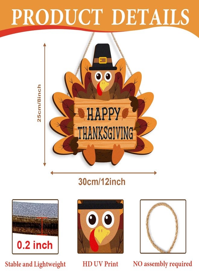 Pigort Happy Thanksgiving Wooden Sign Thanksgiving Turkey Door Decorations with Turkey Holds Farmhouse Wood Door Hanger for Autumn Harvest Holiday Home Office Window 8x12inch - Image 2